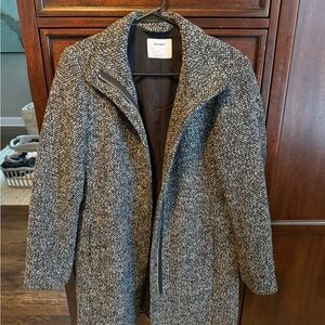 Black and White Tweed Women's Coat